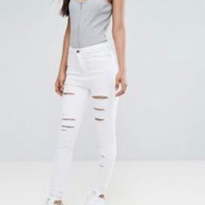 ASOS TALL White distressed denim jeans size 12/14. Inseam 37